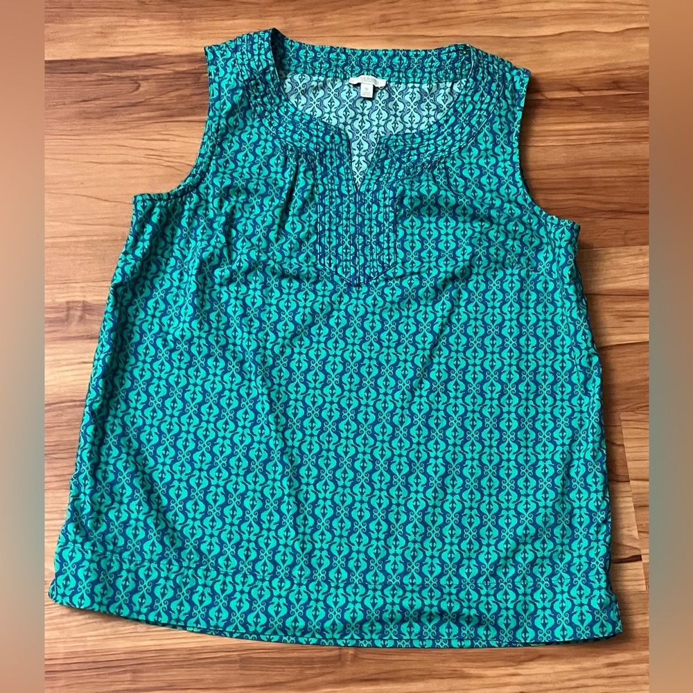 Talbots Petite Small Blue/Green Sleeveless Blouse